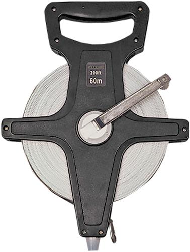 large wheel with measuring tape on it. It has a handle and a hand crank