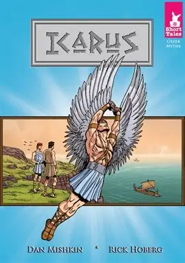 Icarus title. man flying with wings dressed in a skirt.