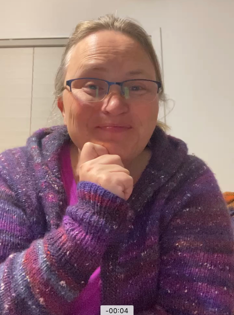 Kimberly in handknit sweater
