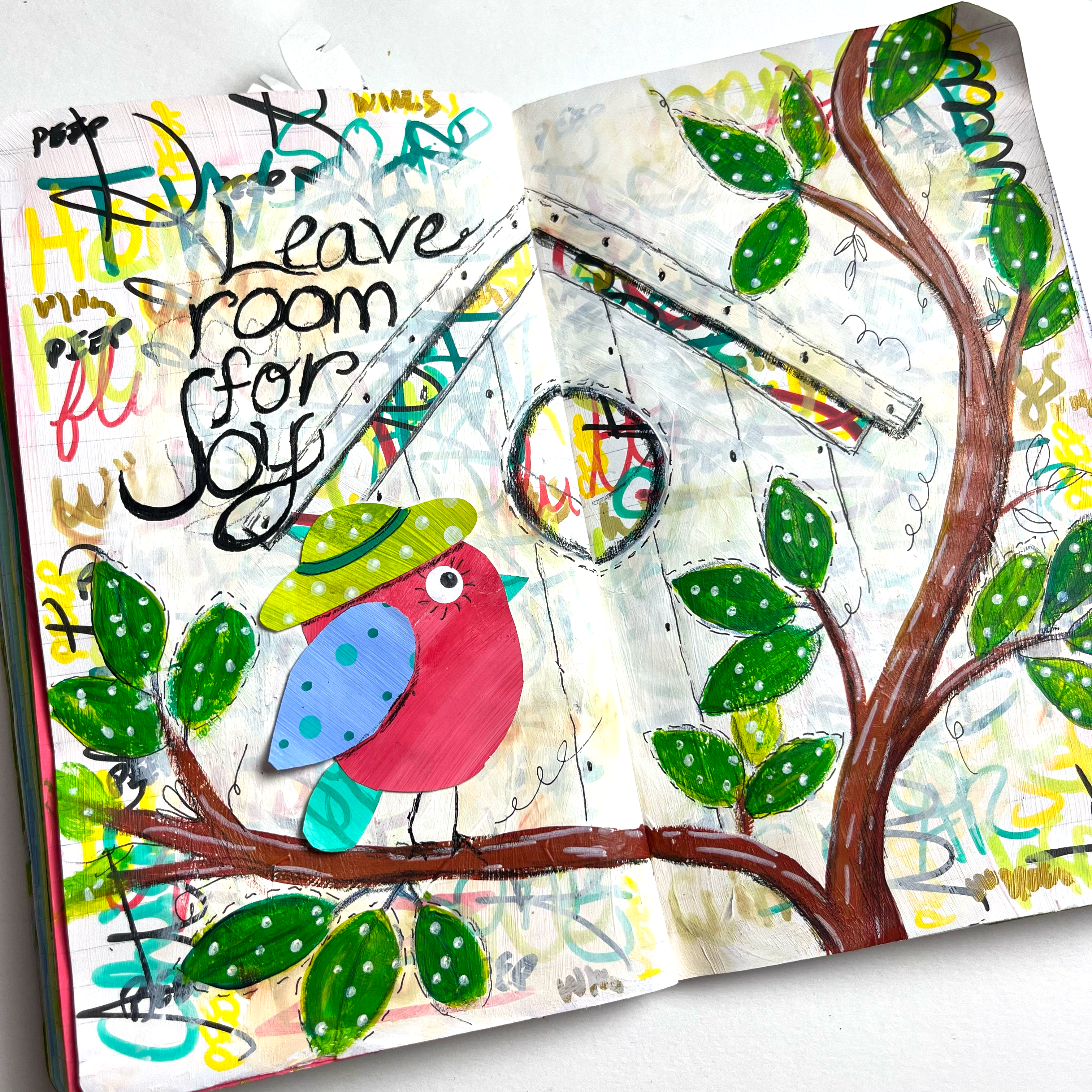 Leave Room for Joy whimsical bird journal page