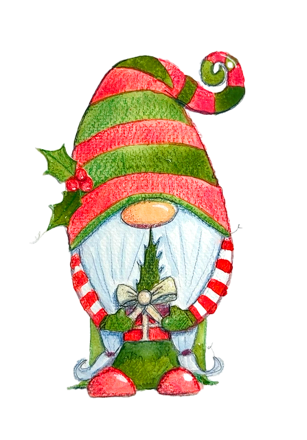 Blue watercolor holiday gnome