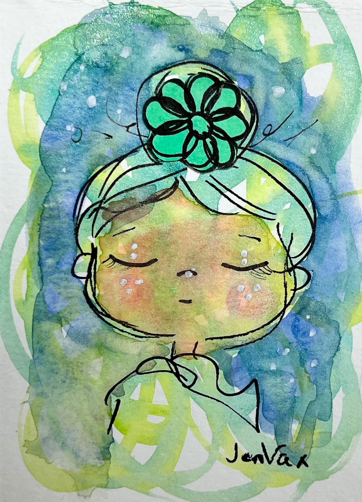 Whimsical watercolor character portrait