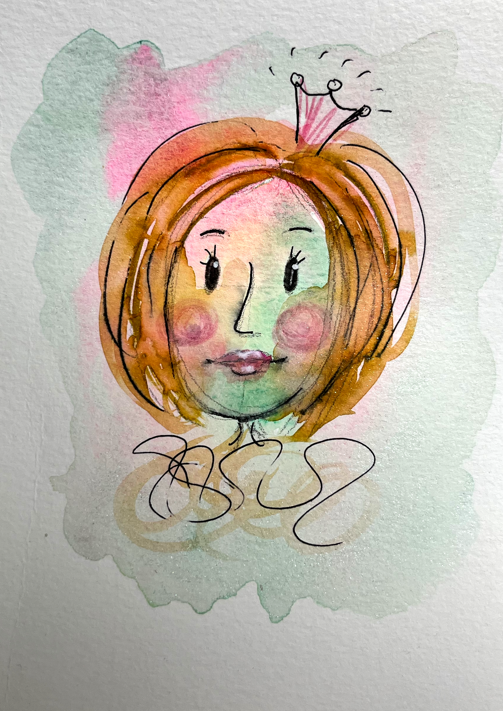 Whimsical mixed media girl portrait