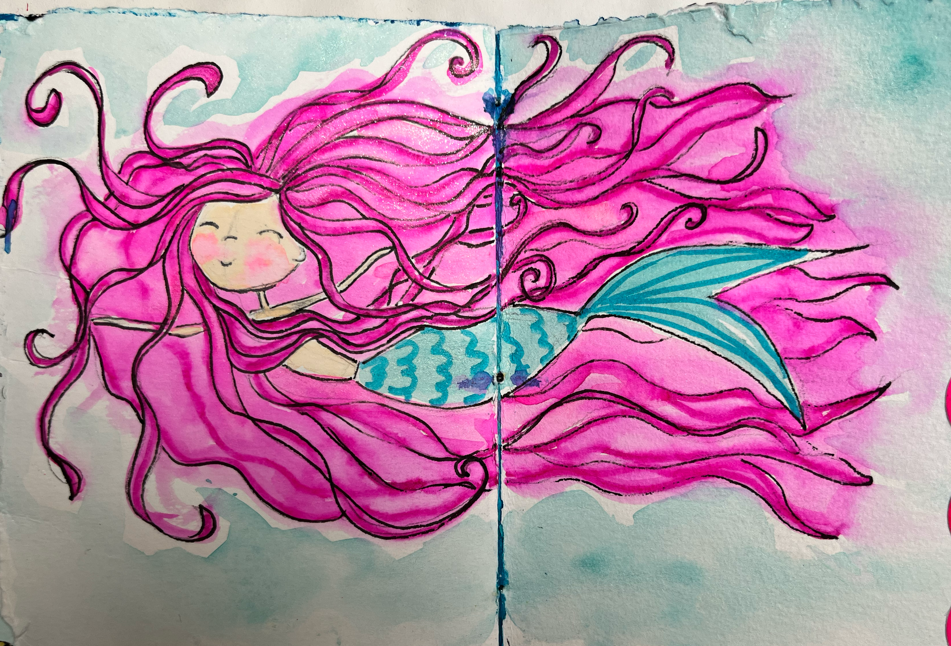 Mermaid hair art journal spread