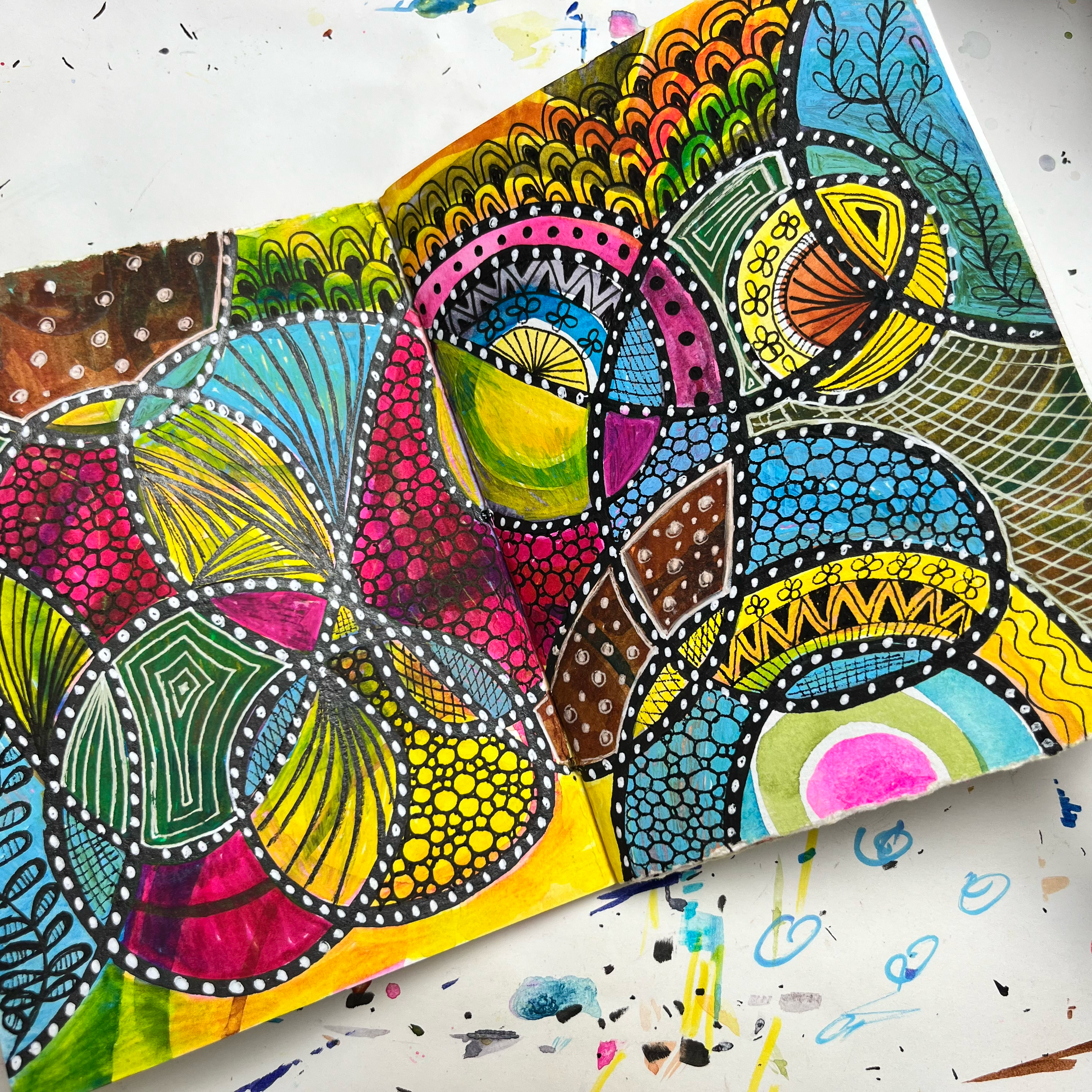 Colorful Artful Tranquility watercolor page spread