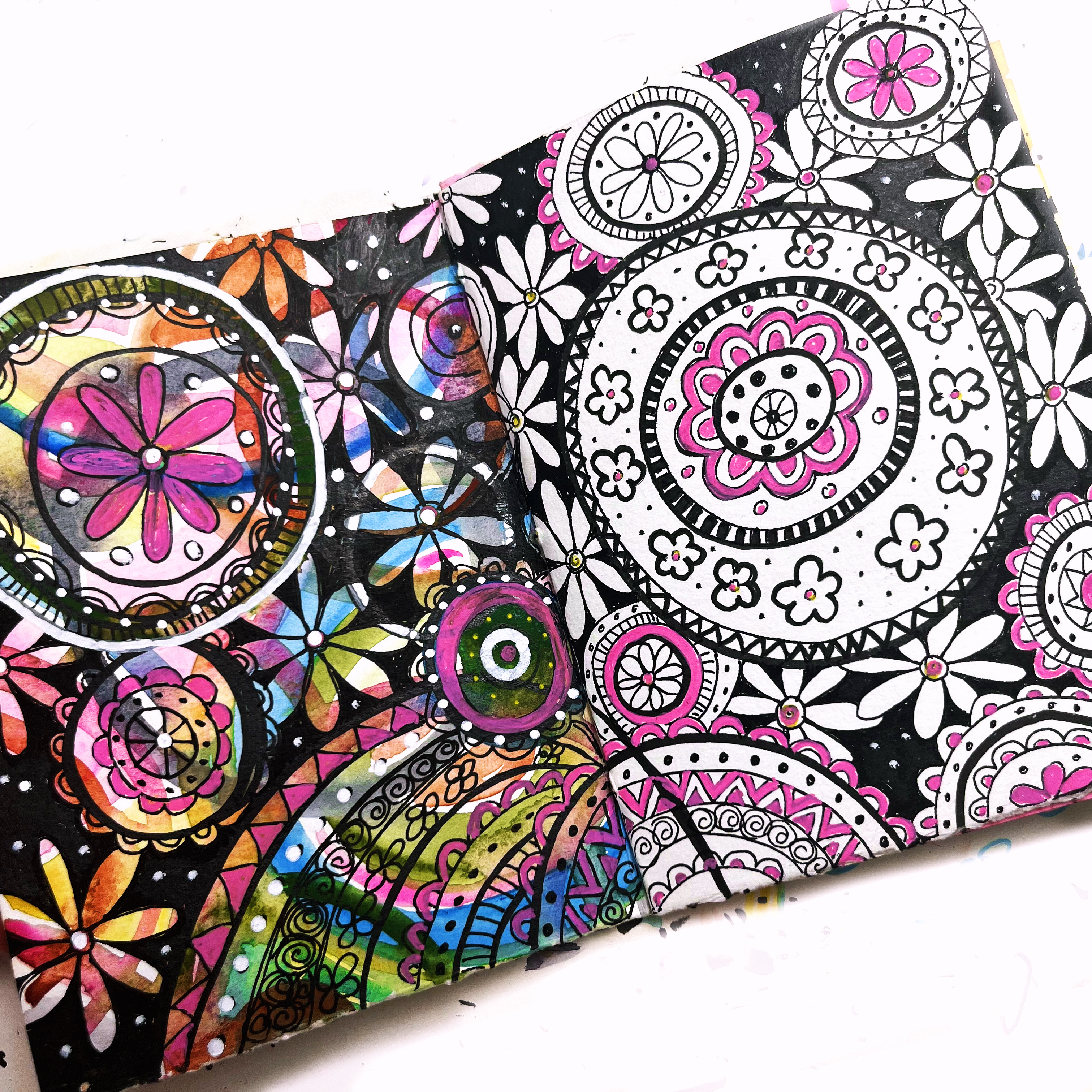 Colorful intuitive doodling art journal spread
