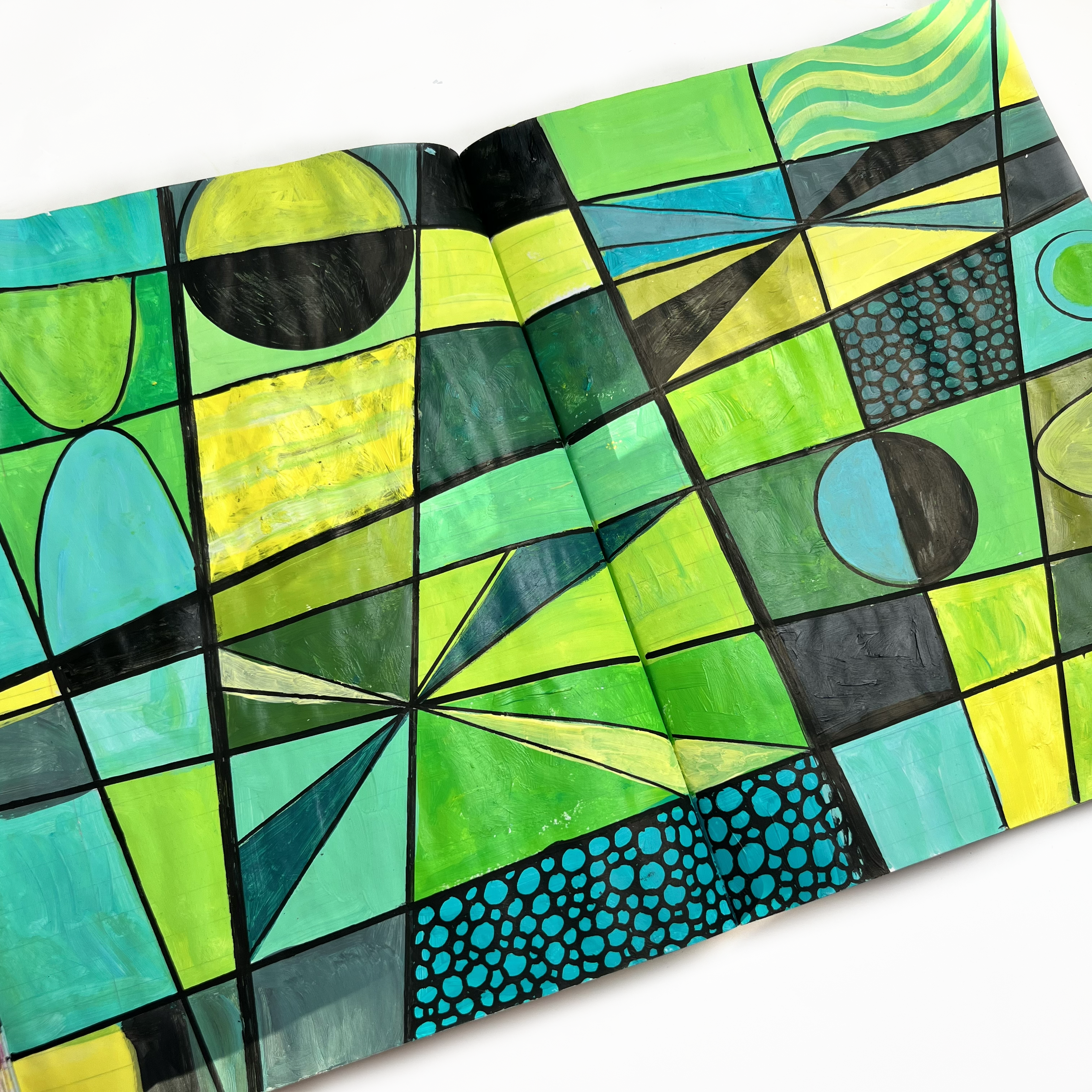 Green mixed media art journal spread