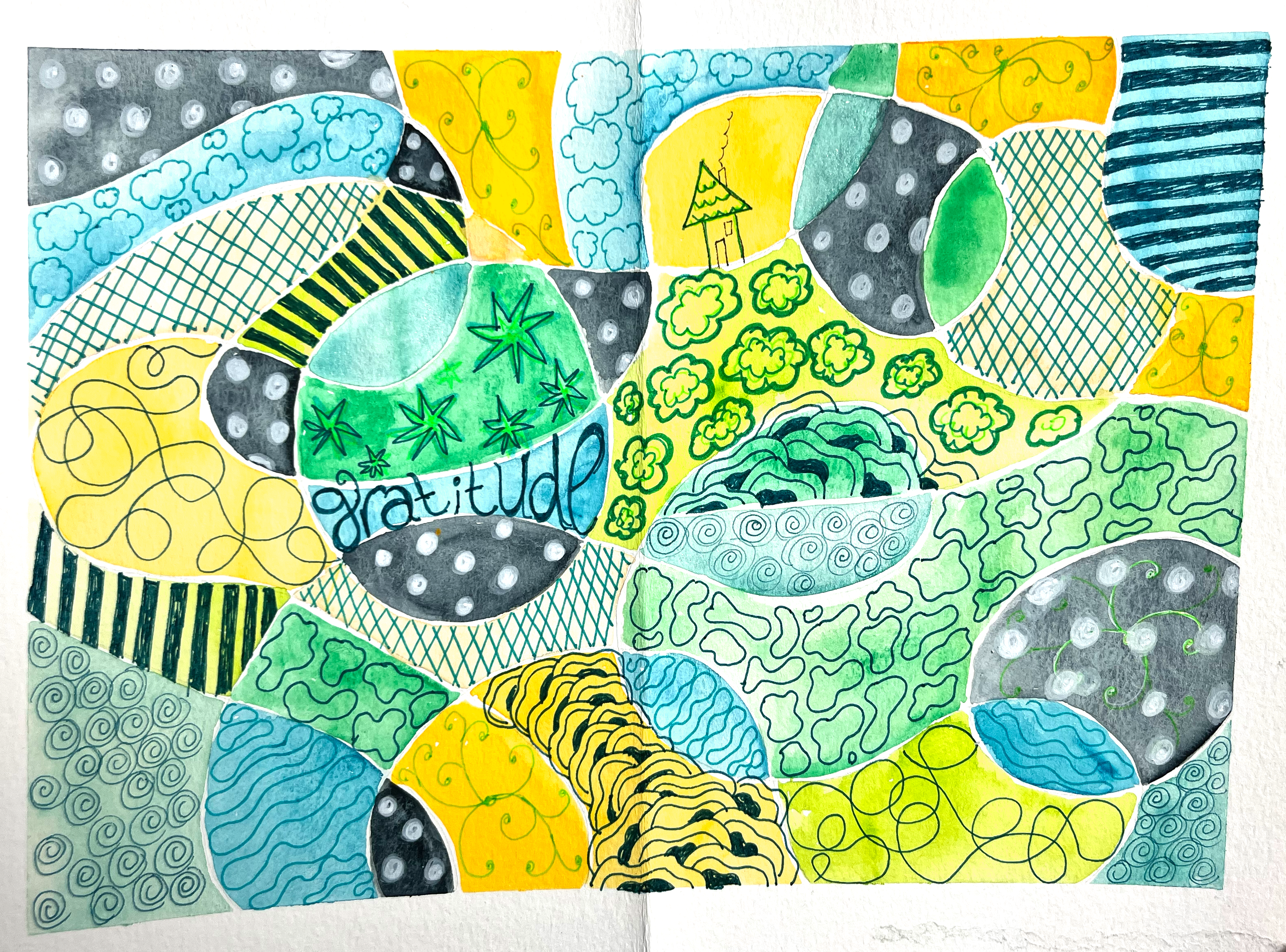 Layered doodle art journal spread