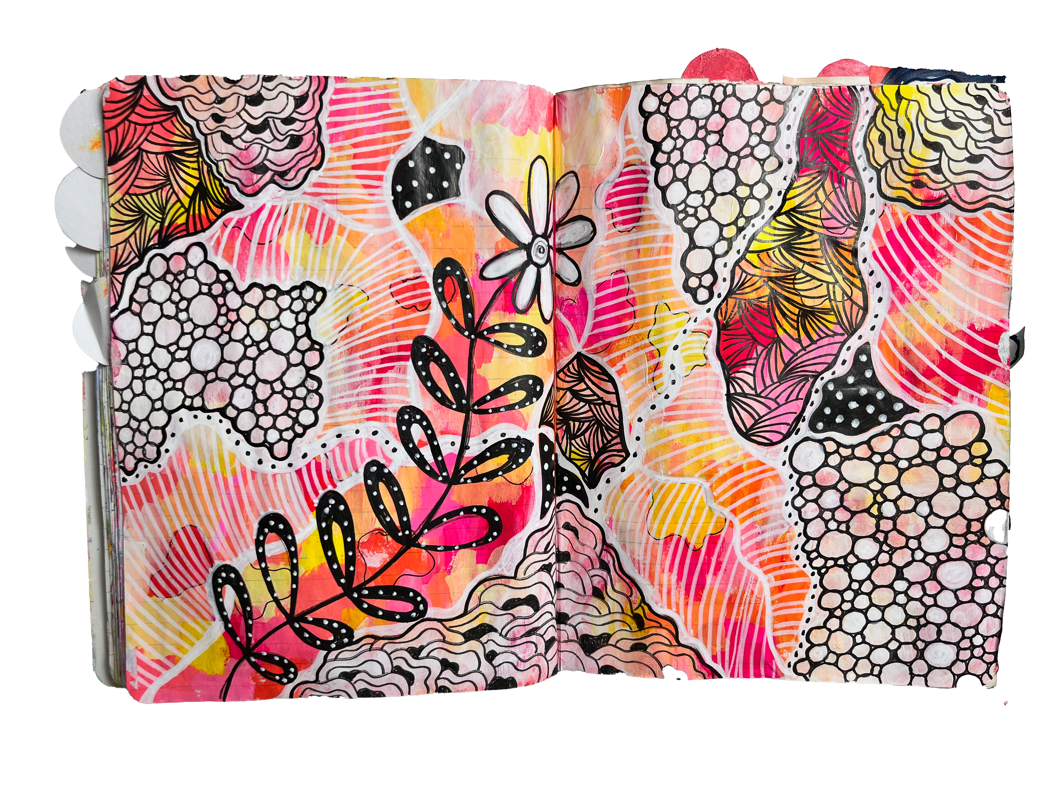 Mixed media bird and flower journal spread