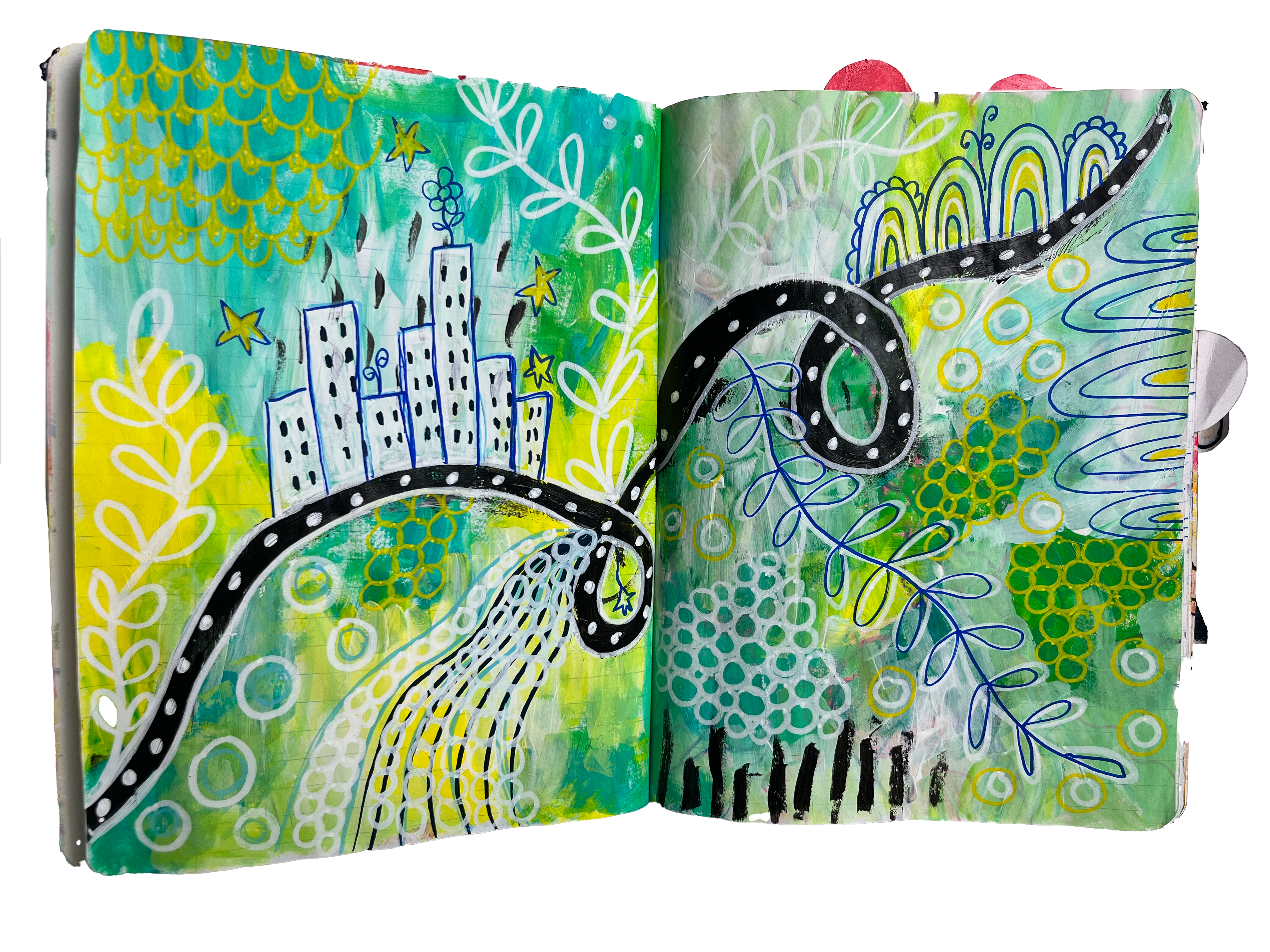 Whimsical house and flower journal spread