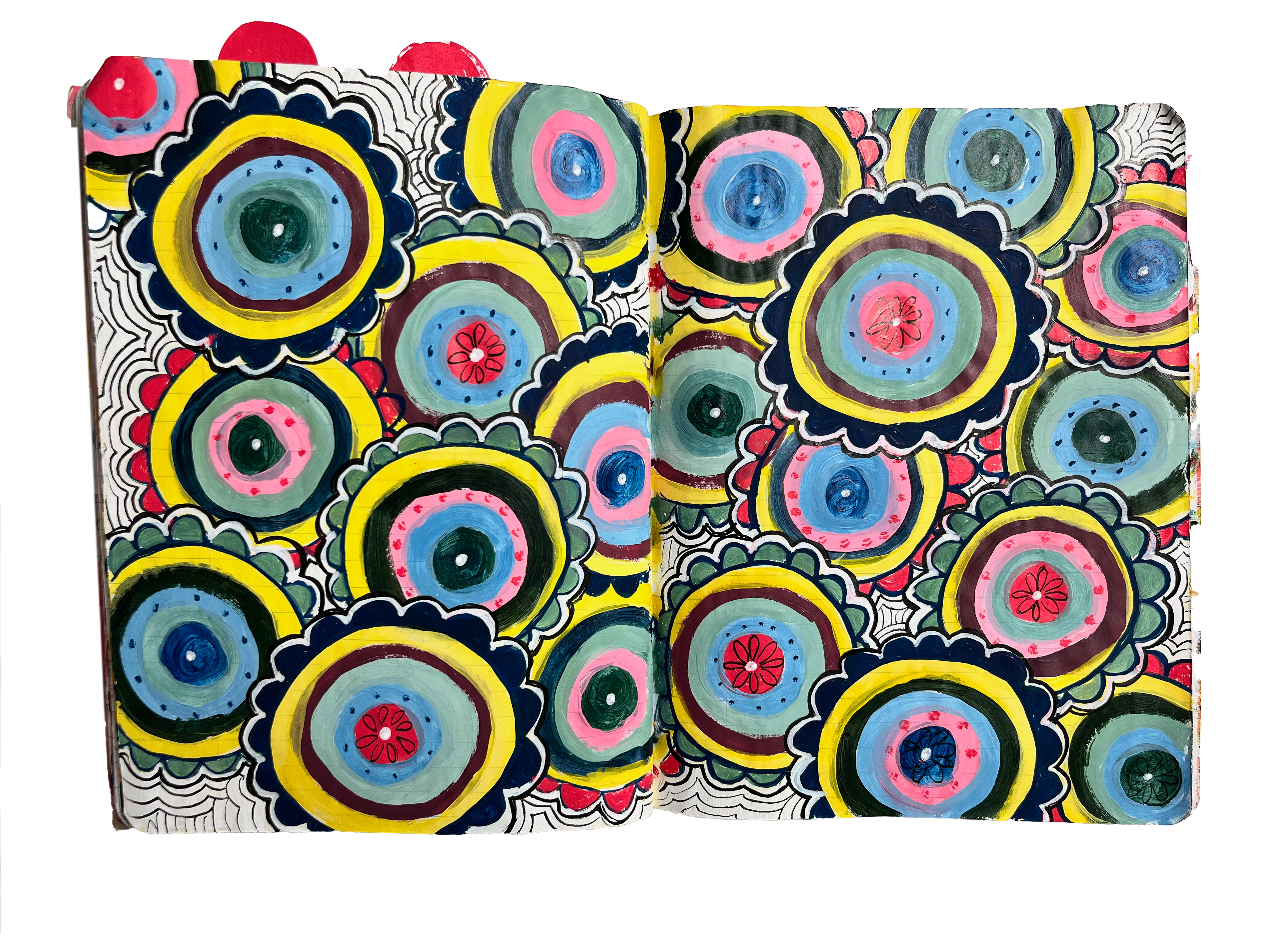 Circular floral art journal spread