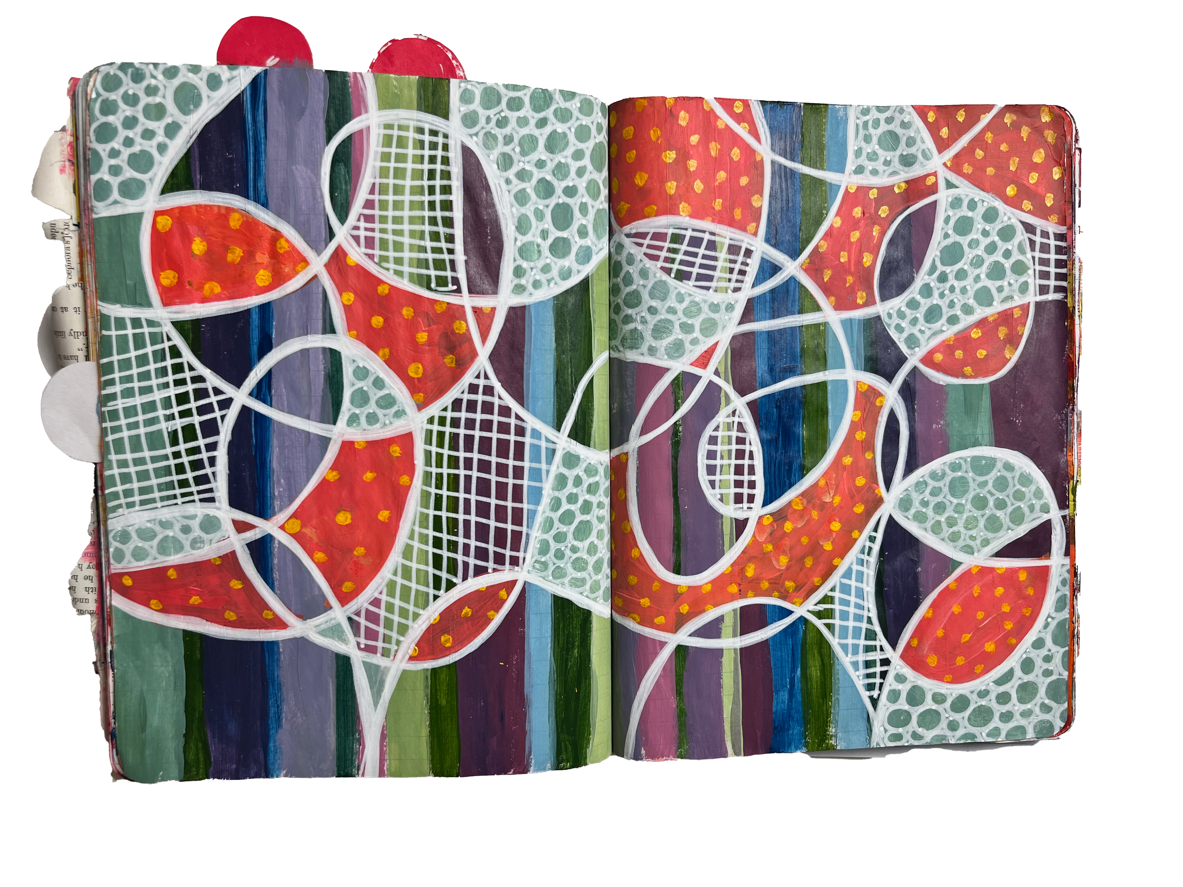 Colorful abstract mixed media journal spread