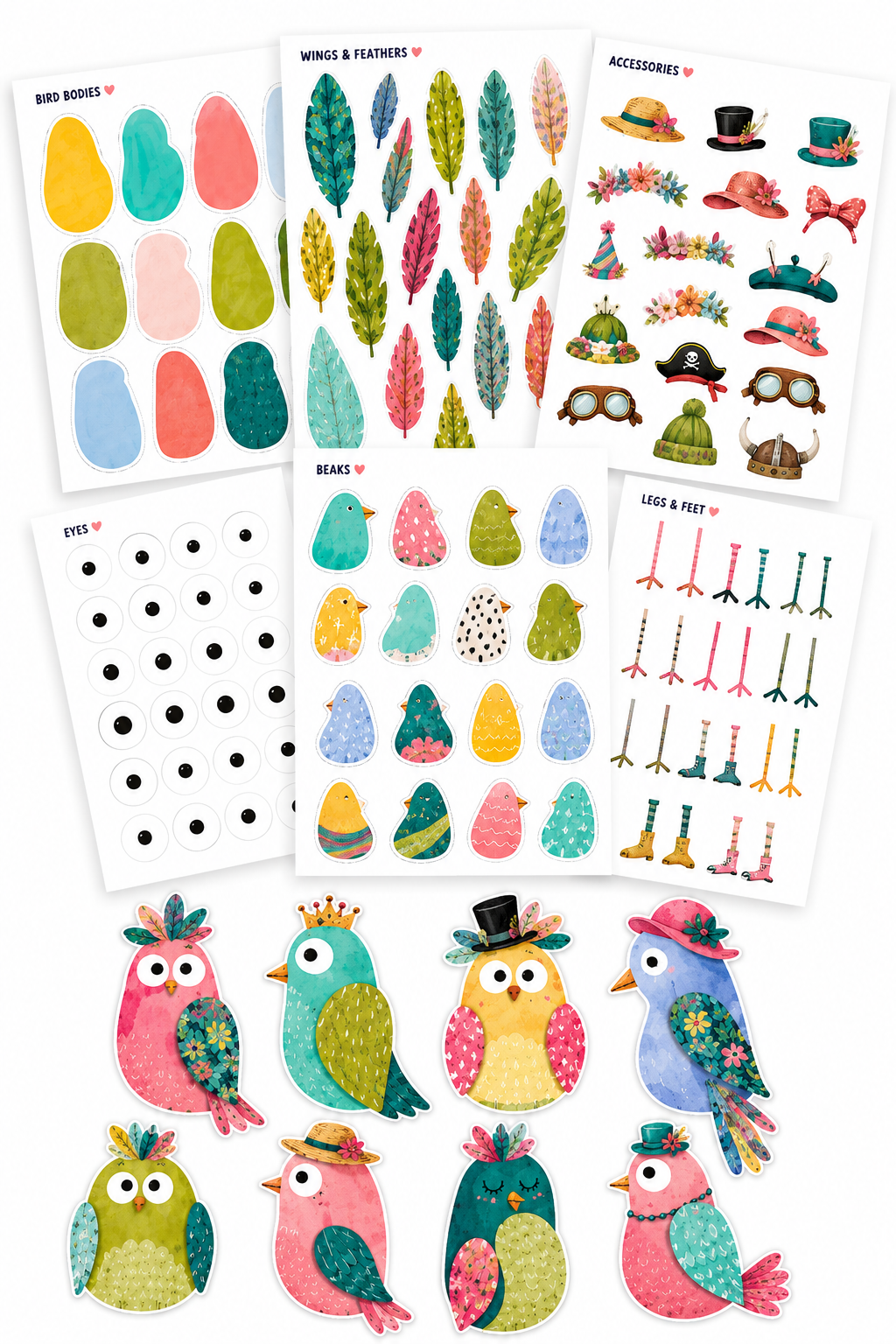 Printable Whimsical Bird Starter Pack pages