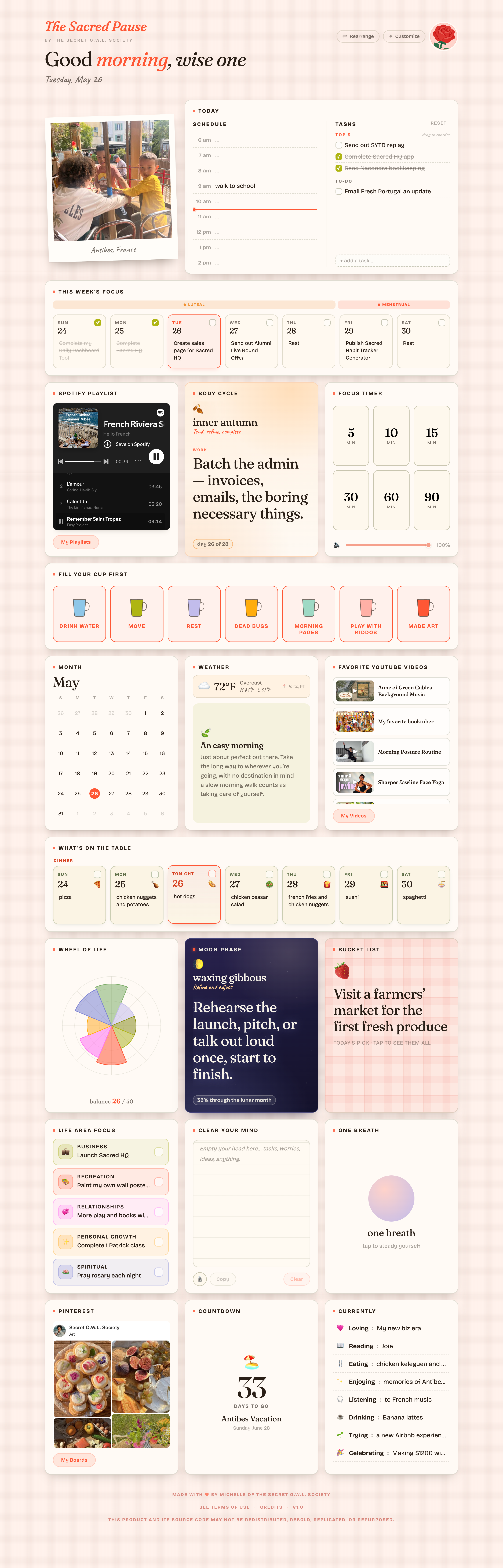 The Sacred Pause dashboard preview